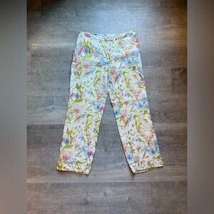 Brooks Brothers Irish Linen Floral Straight Leg Cuffed Hem Ankle Pants Size 6